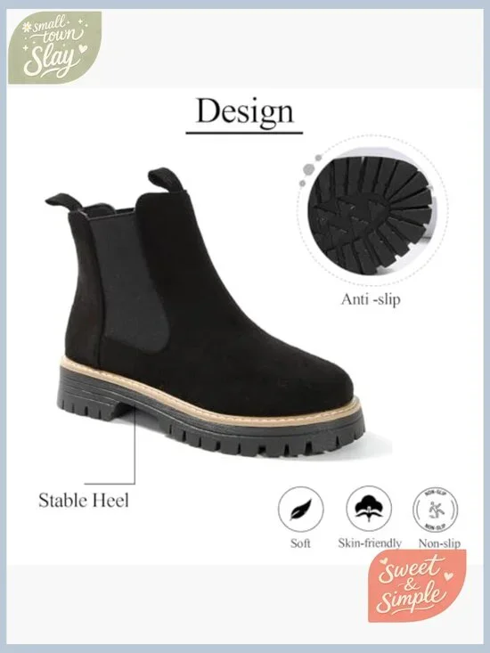 Chunky Chelsea Boots Platform Slip-On Ankle Boots Block Heel All Season - Picture 5 of 7